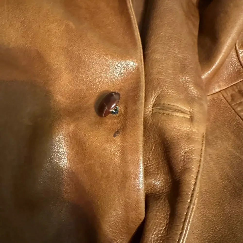 Andrew Marc Leather Car Coat S Brown Button Front Classic Heritage Luxury Jacket